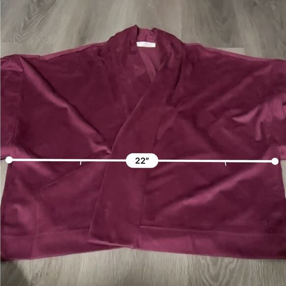 Natori Faux Suede Burgundy Cropped Kimono Half Sleeve Topper Size L - Picture 9 of 10